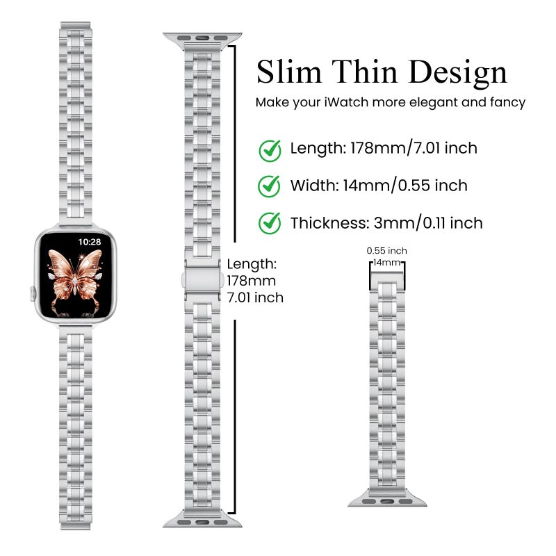 STIROLL Thin Replacement Band Compatible for Apple Watch 38mm 40mm 41mm 42mm(Series 11 10), Stainless Steel Metal Wristband Women Men for iWatch Ultra SE Series 9 8 7 6 5 4 3 2 1, Silver - Image 3